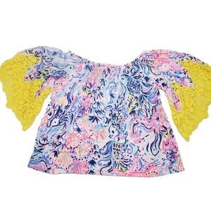 Lilly Pulitzer Womens Blouse Top‎ 3/4 Sleeves Embroidered Sz XS Fun Vacay Party